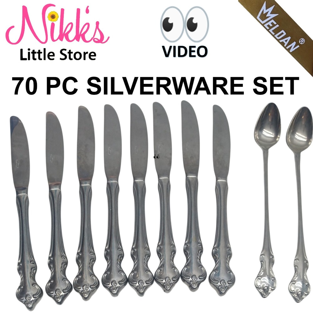 70 Piece WELDAN Flatware Set Stainless Steel Japan Floral Scroll Design, Vintage